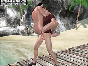 Horny 3D cartoon hunk getting fucked on the beach