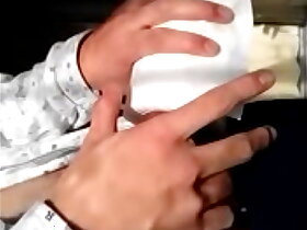 Asian boy playing his fat cock in kitchen Part 1