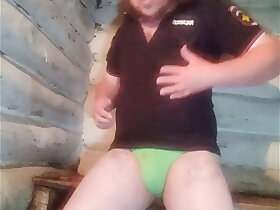 Crazy Russian guy in the matter of a police uniform fucked his fat apetite ass with a banana! And experienced an anal orgasm!