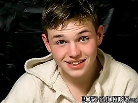 Freaky twink Jeremiah Johnson sucks own detect while smoking