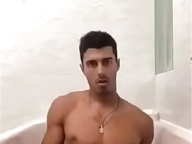 Handsome guy cum on bath