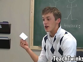 Motor coach Brice Carson submits twink Kirk Taylor in classroom