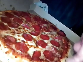 massive cumshot on young wifes pizza has band together eat some too!