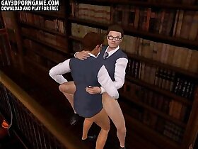 Horny 3D cartoon hunk gets fucked in the library
